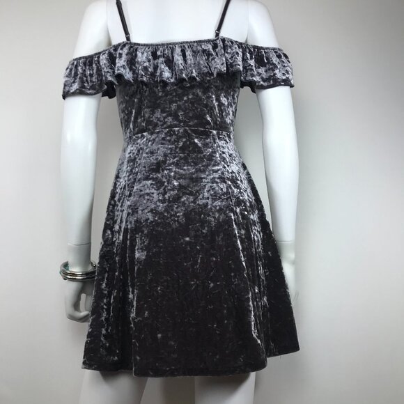 4 for $35 🍄 AE Gunmetal Crushed Velvet Ruffle Sleeve Mini Dress - Picture 8 of 9
